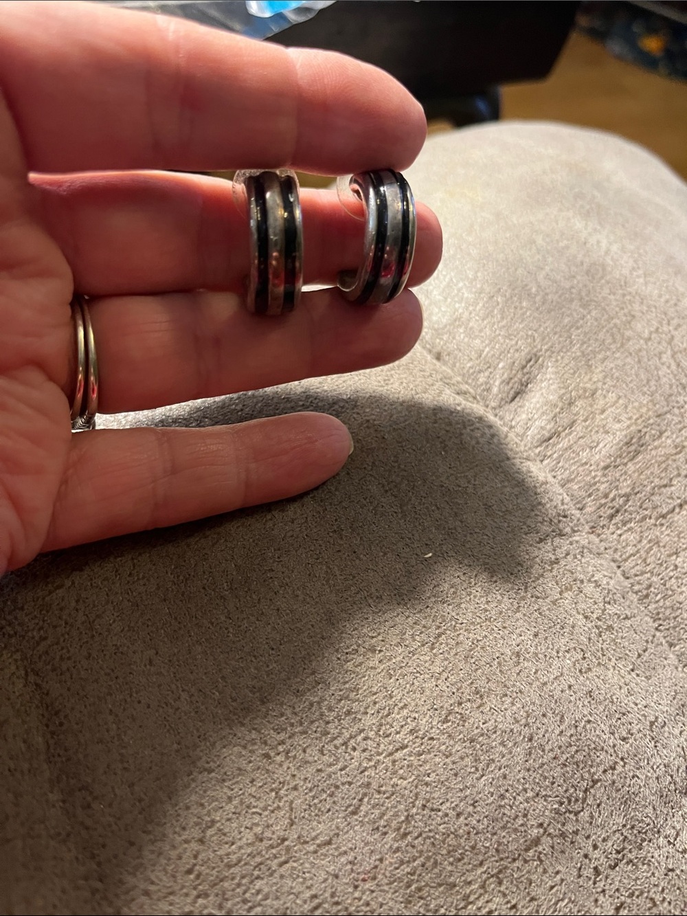 Black and Silver Hoop Huggie Earrings 1884